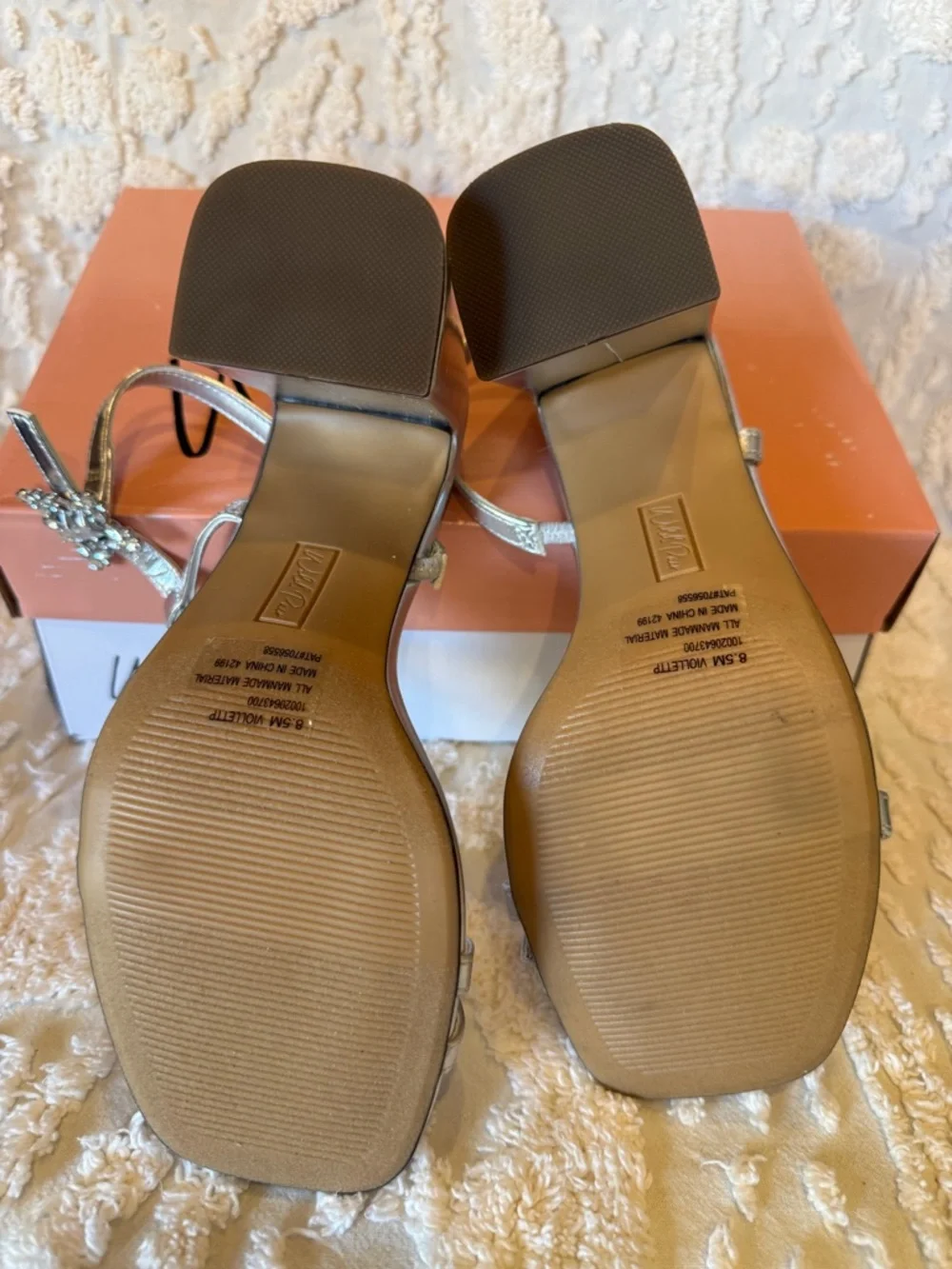Wild Pair Silver Strappy Mid Block Heel Sandals #602